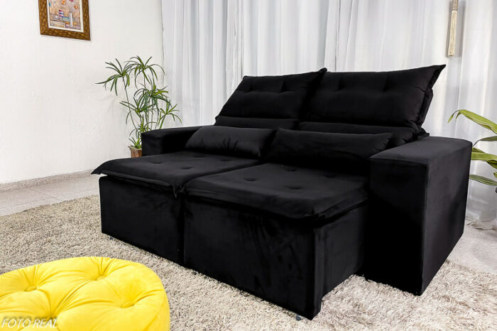 Sofá Retrátil e Reclinável Carol 1.90m Preto