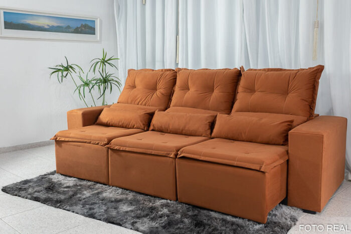 Sofá Retrátil e Reclinável Carol 2.60m Terracota