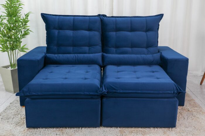 Sofá Retrátil e Reclinável Castor 2.30m Veludo Azul - Image 4
