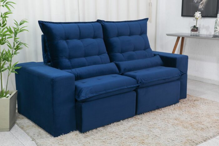 Sofá Retrátil e Reclinável Castor 2.30m Veludo Azul - Image 3