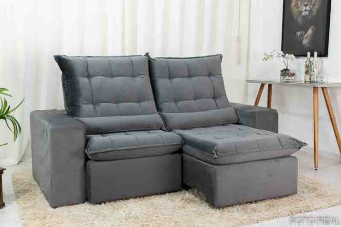 Sofá Retrátil e Reclinável Castor 2.30m Veludo Cinza - Image 2
