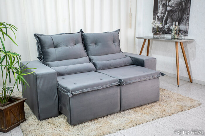 Sofá Retrátil e Reclinável New Carol 1.90m Cinza 20