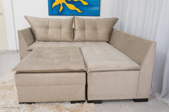 Sofá Vênus 3 em 1 - Sofá de Canto - Sofá Cama Casal - Sofá Cama Solteiro - Veludinho Bege 359 - Image 3