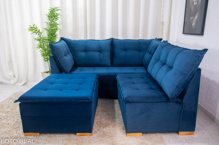 Sofá de Canto Vênus Veludo 3 em 1 Azul 529 - Image 3