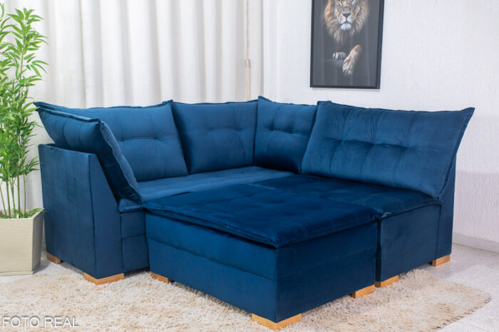 Sofá de Canto Vênus Veludo 3 em 1 Azul 529 - Image 8