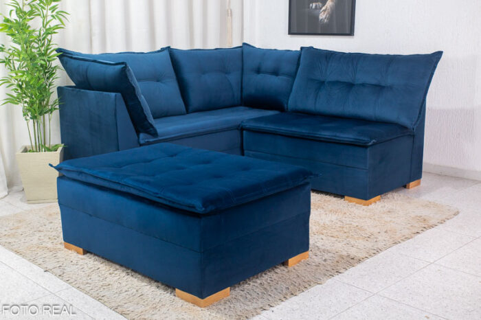 Sofá de Canto Vênus Veludo 3 em 1 Azul 529 - Image 9