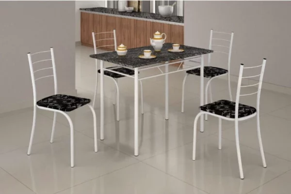 Mesa cozinha Rio + Base 100×60 4 Cadeiras Branco