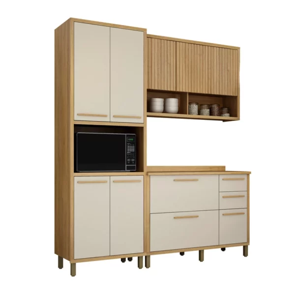 Armário Cozinha Torino 3 Peças Paneleiro + Balcão + Aéreo Cinamomo/Off - Valdemoveis