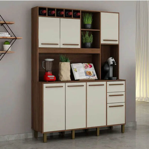 Armário de Cozinha Granada Chocolate/Off White Larg. 1.46m Valdemoveis