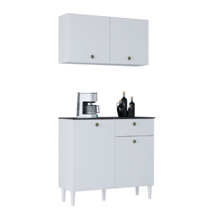 Balcão + Aéreo Branco Larg. 90cm Poquema