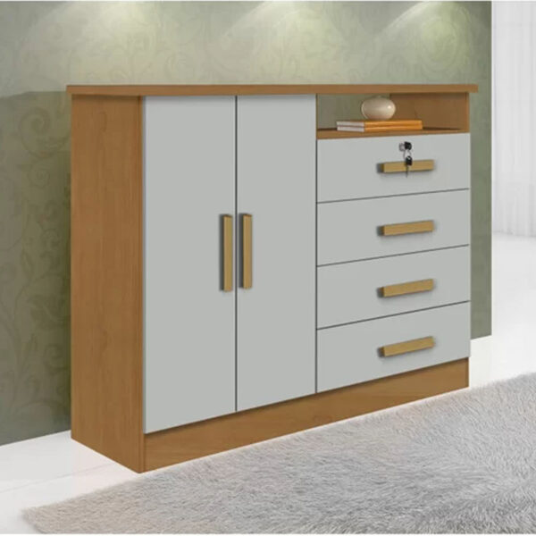Cômoda Sapateira 4 Gavetas New Athos Cinamomo/Off D'Dorro