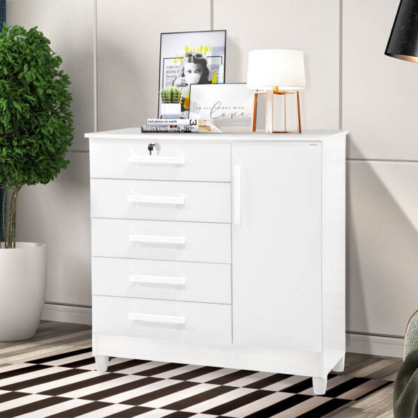 Cômoda Vitória com 5 Gavetas e 1 Porta Branco Rud Rack