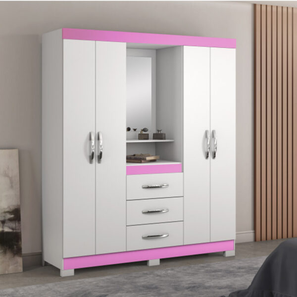 Roupeiro 4 portas NT 5015 Branco/Rosa Flex Notável