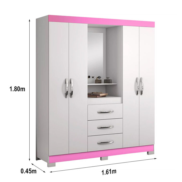 Roupeiro 4 portas NT 5015 Branco/Rosa Flex Notável - Image 4