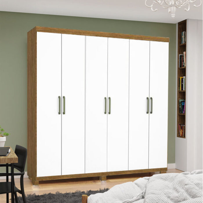 Roupeiro Recife Larg. 1.53m 6 Portas 2 Gavetas Freijó/Branco Carioca