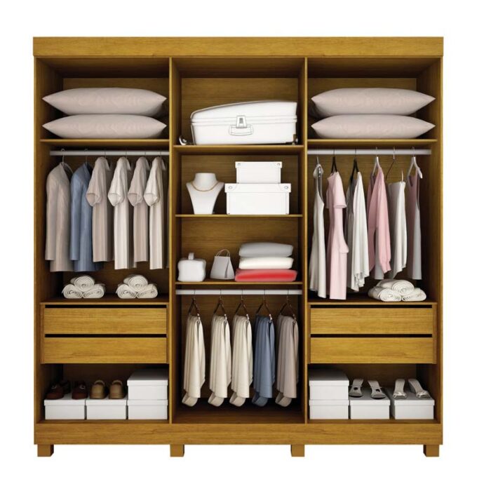 Roupeiro 6 Portas América 100% MDF Larg. 2.20m Freijo/Off White - Image 2