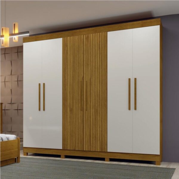 Roupeiro 6 Portas América 100% MDF Larg. 2.20m Freijo/Off White