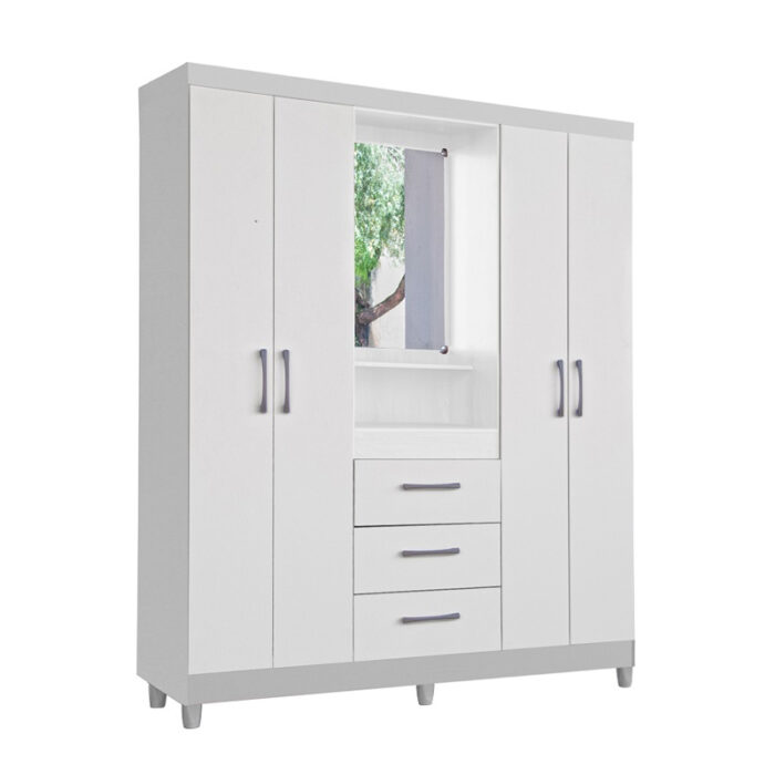 Roupeiro Capelinha Lyon c/Espelho 4 portas Branco Rud Rack - Image 3