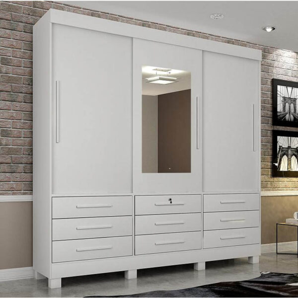 Roupeiro 3 Portas com Espelho Arezzo Branco Sallêto