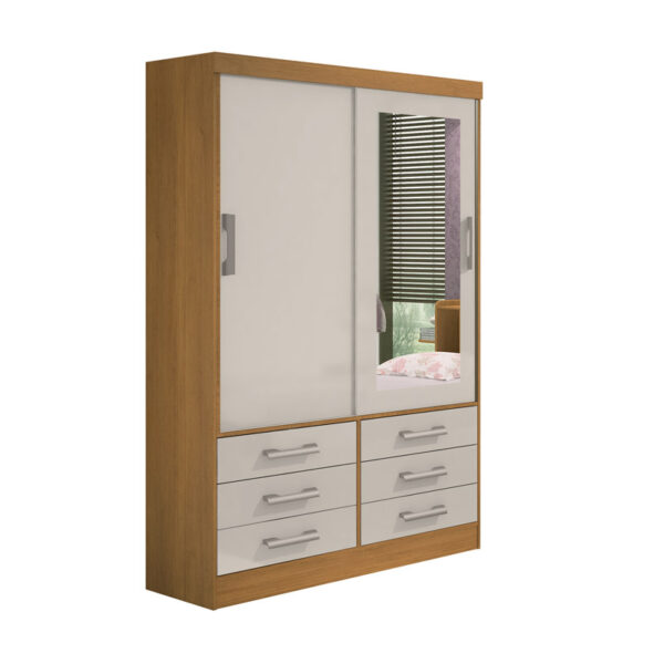 Roupeiro Meridian Plus 2 Portas 6 Gavetas Cinamomo/Off White Larg. 1.35m D Doro