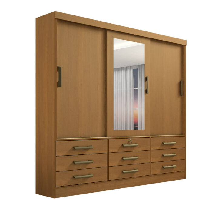 Roupeiro Meridian Plus 3 Portas 9 Gavetas Cinamomo Larg. 2.00m D'Doro