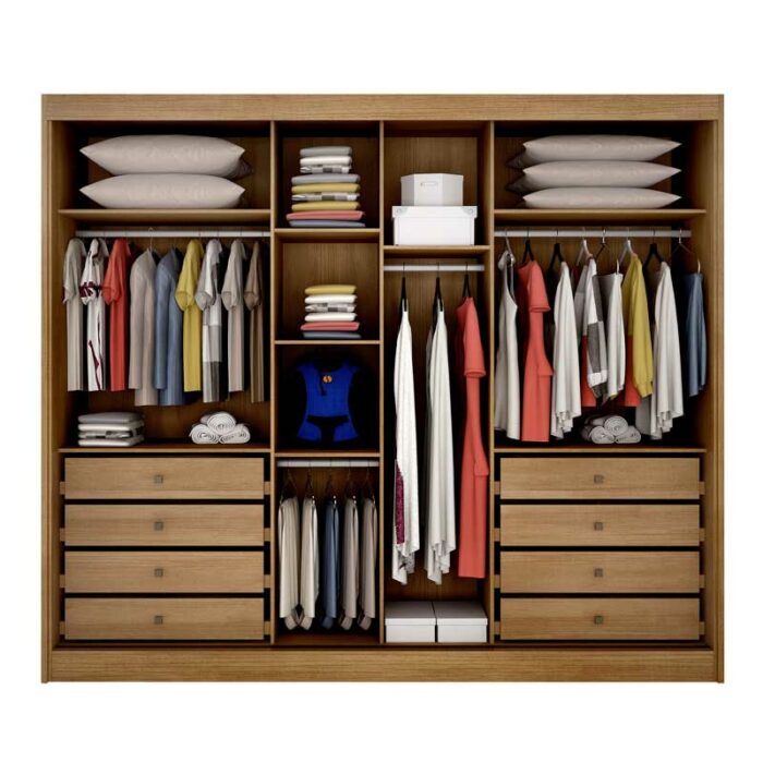 Roupeiro 3 Pts 8 Gav. Espelhadas Diamond Plus 100% MDF Cumaru Larg. 2.41m Novo Horizonte - Image 2