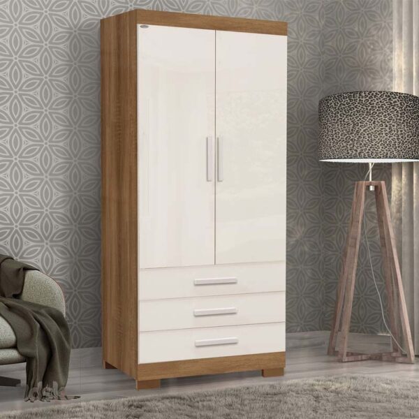 Roupeiro Floripa 2 Portas 3 Gavetas Mel/Off White Larg. 0.61m Rud Rack