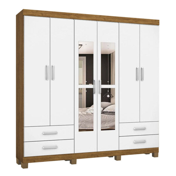 Roupeiro Casal Hércules 06 Portas 04 Gavetas c/pé Freijó/Branco Carioca