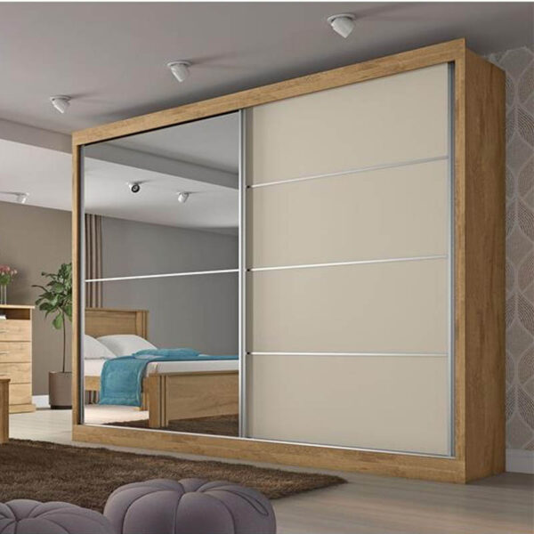 Roupeiro Verona Plus 100% MDF 1 Porta com Espelho Amêndoa/Off White Larg. 2.02m Madmarcs
