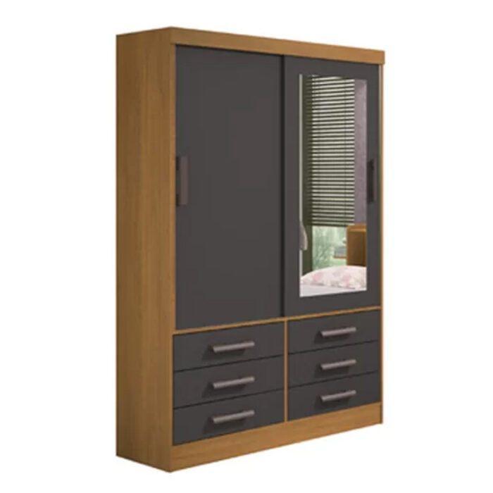 Roupeiro Meridian Plus 2 Portas 6 Gavetas Cinamomo/Grafite Larg. 1.35m D Doro