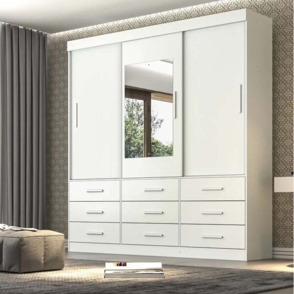 Roupeiro New Star 3 Portas 9 Gavetas Com Espelho Branco Sallêto