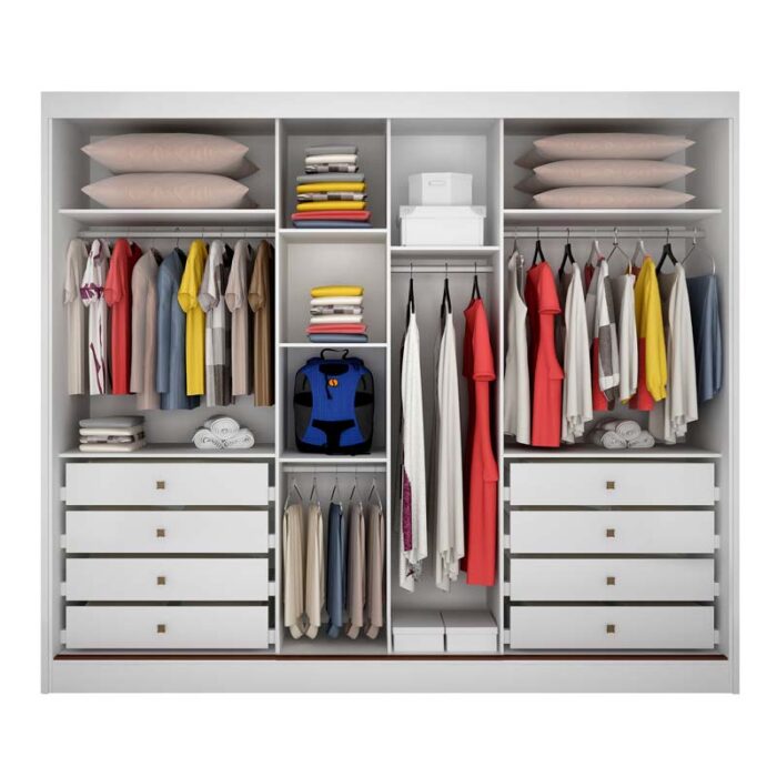 Roupeiro 3 Pts 8 Gav. Sollo Plus c/Espelho 100% MDF Branco Larg. 2.73m Novo Horizonte - Image 2