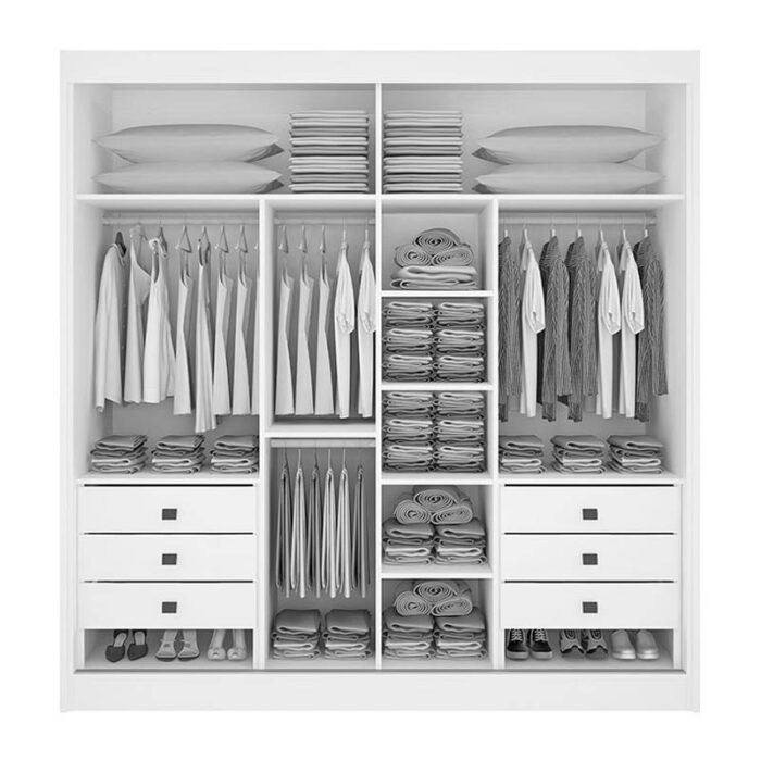 Roupeiro 2 Portas Titanium c/1Espelho 100% MDF Branco Larg. 2.20m DDoro - Image 3
