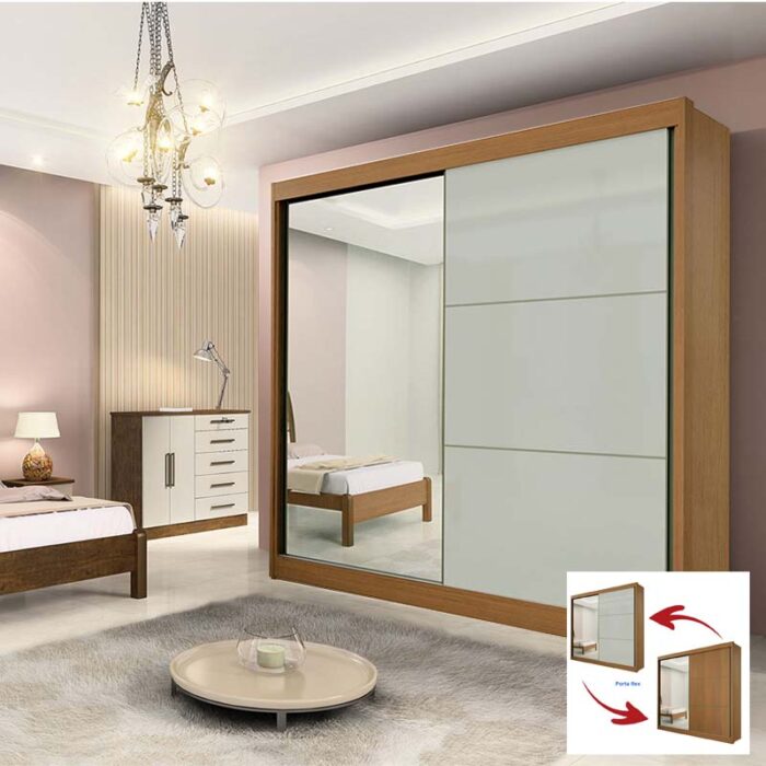Roupeiro 2 Portas Titanium c/1Espelho 100% MDF Cinamomo/Off Larg. 2.20m DDoro