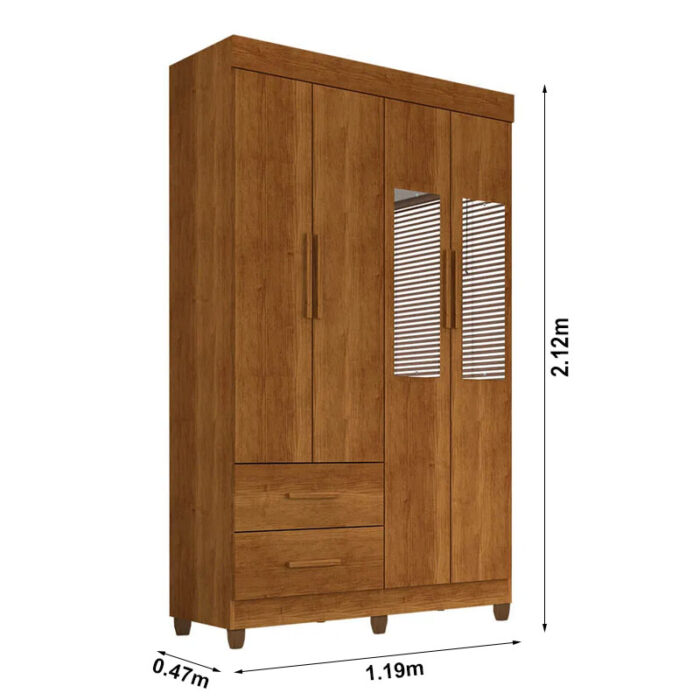 Roupeiro Verona 4 Portas 2 gavetas c/Espelho Cinamomo Larg. 1.19m Sallêto - Image 3
