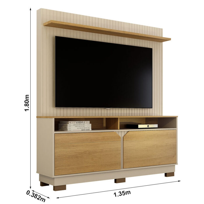 Home Berlim com Painel Fresado Larg. 1.35m Off White/Cinamomo - Valdemoveis - Image 2