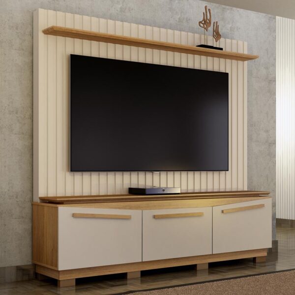 Home Montreal com Painel Ripado Larg. 1.74m Off White/Cinamomo - Valdemoveis