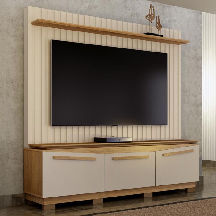 Home Montreal com Painel Ripado Larg. 1.74m Off White/Cinamomo - Valdemoveis