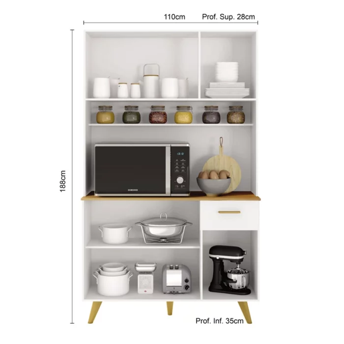 Kit Cozinha Lívia 6 Portas 1 Gaveta Larg. 1.10m Branco Poliman - Image 3