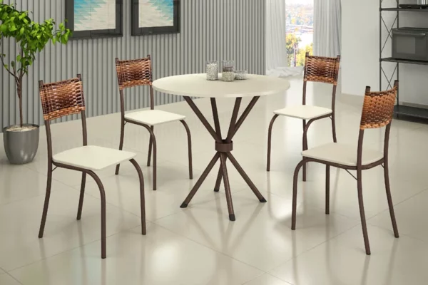 mesa de cozinha Atlanta 4 Cadeiras Base Ipanema Tampo Off 75×75 Marrom Teixeira