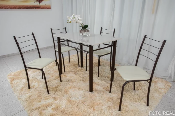 Mesa Rio 100x60 4 Cadeiras Tampo Pedra cor Off Teixeira