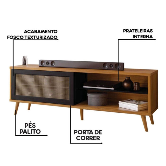 Rack Bancada NT 1175 Larg.1.63m para TV até 60 Polegadas Freijó/Preto Notável - Image 3