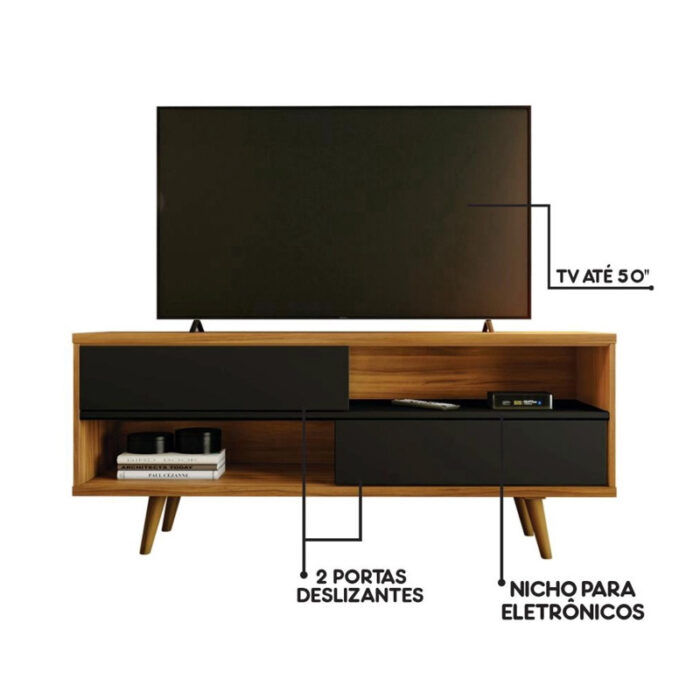 Rack Bancada NT 1180 Larg.1.35m para TV até 50 Polegadas Freijó/Preto Notável - Image 3