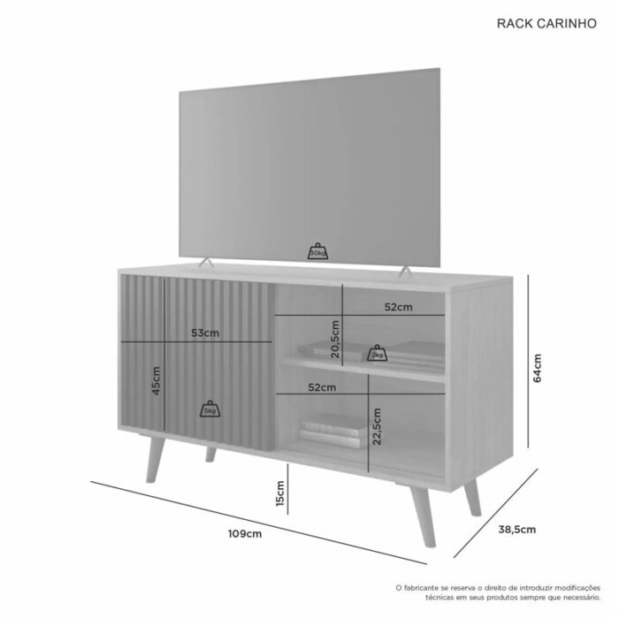 Rack Bancada Carinho Ripado Larg. 1.09m Cinamomo/Preto JCM - Image 3