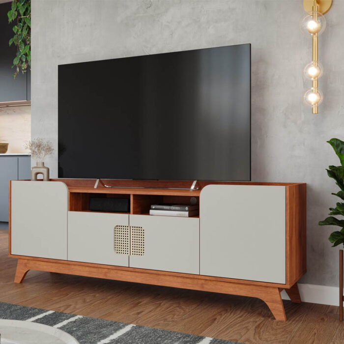 Rack Bancada Paris Larg. 1.80m 100% MDF Cinamomo/Off Permóbili