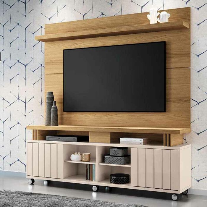 Painel e Rack Bancada Briz 1.80m para TV até 70? Freijó/Off White