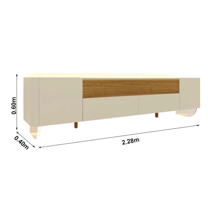 Rack Infinity 100% MDF Larg. 2.30m C/ Pés de Vidro Off/Naturale Gelius - Image 3