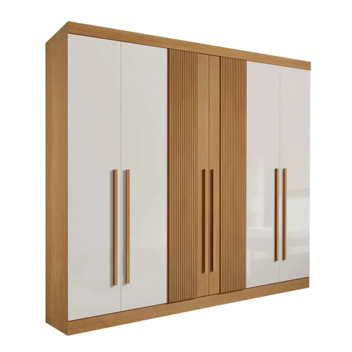 Roupeiro 6 Portas Da Vinci Plus 100% MDF Cinamomo/Off Ripado - D doro - Image 2