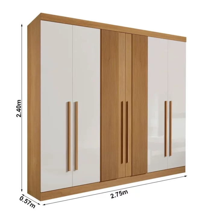 Roupeiro 6 Portas Da Vinci Plus 100% MDF Cinamomo/Off Ripado - D doro - Image 3