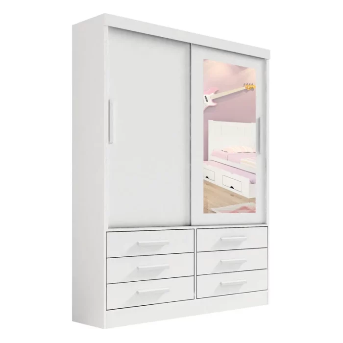 Roupeiro Merídian Plus 2 portas 6 Gavetas Branco Larg. 1.35m D'Doro - Image 2